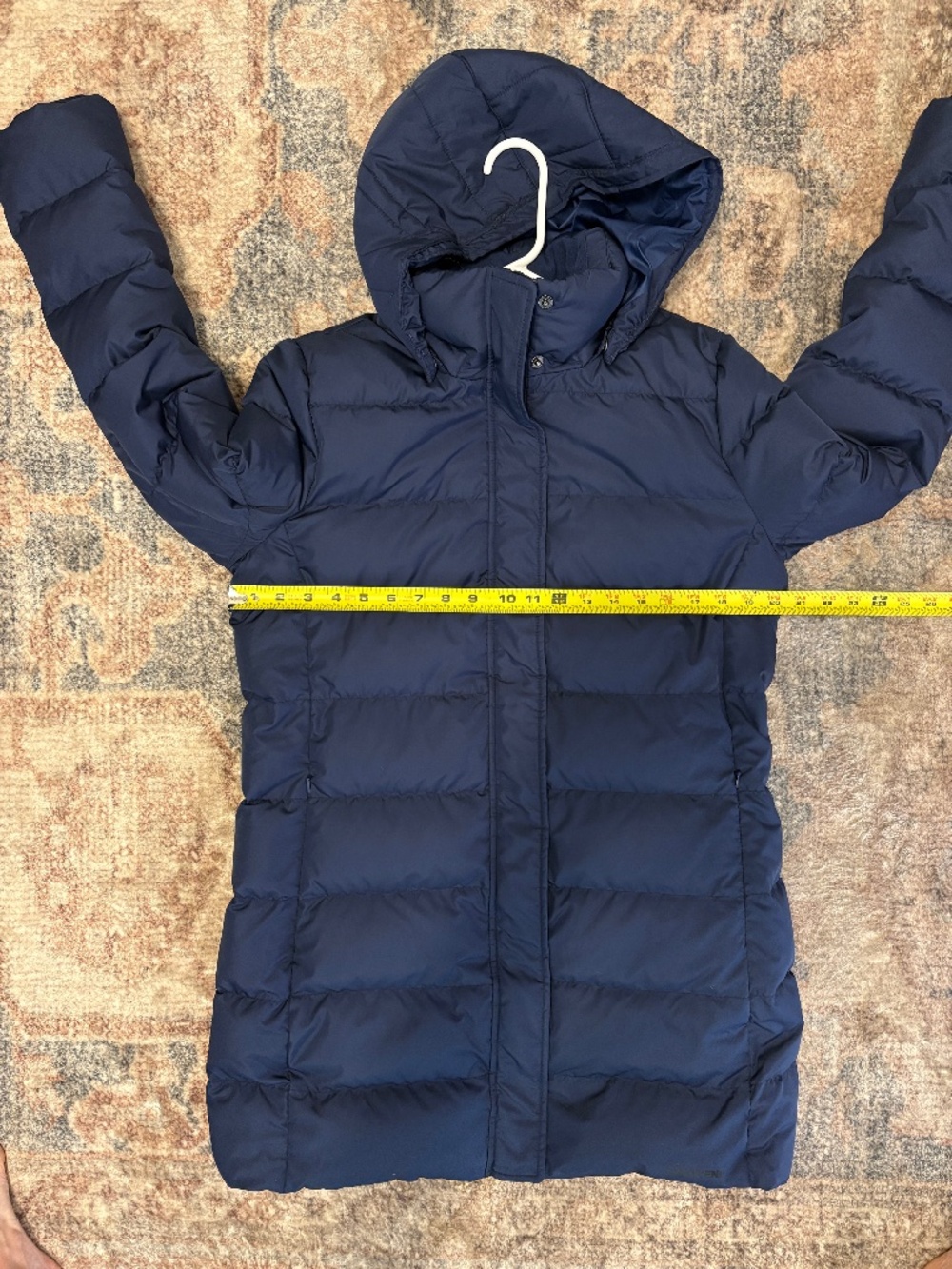 Lands' End Women's Long Quilted Down Puffer Parka Coat Navy Blue M Pockets Hood - Picture 7 of 10